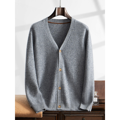 V领羊绒开衫男单排扣撞色打底休闲商务简约保暖长袖加厚宽松外套