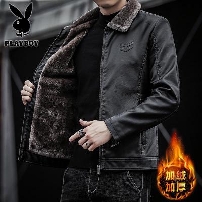 花花公子新款高品质1117皮毛一体皮衣男加绒加厚PU皮夹克翻领青年冬季外套