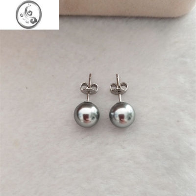 JiMi海水大溪地铂金灰珍珠耳钉925银耳针防过敏耳环简约气质韩版耳饰