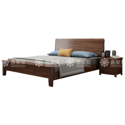 鑫星奈XXN4022916 实木床胡桃木双人床1.8米含一个床头柜