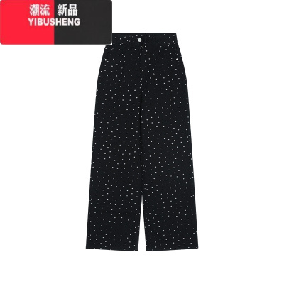 YIBUSHENG白色直筒裤牛仔裤女季复古波点休闲裤高腰阔腿裤长裤子