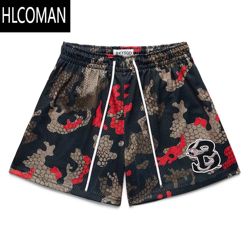 HLCOMAN美式篮球短裤男不过膝宽松休闲蟒蛇纹四分裤网眼速干运动裤夏季