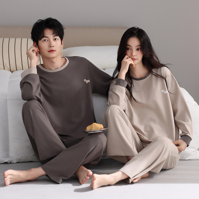 情侣睡衣女春秋冬季棉质长袖长裤氛围感一男一女男士家居服套装