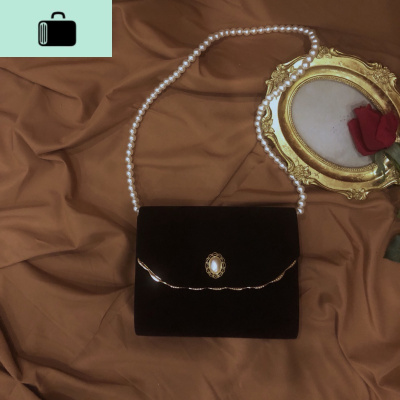 Miss cat | 麂皮绒珍珠波浪金边装饰晚宴包手提单肩斜挎复古女包NEW LAKE女斜挎包