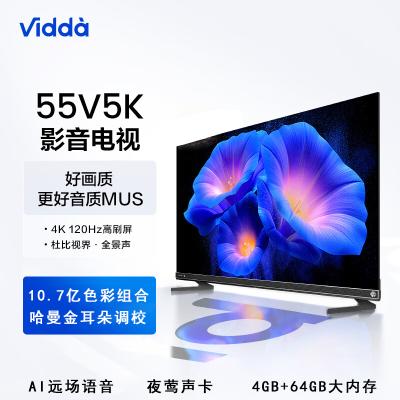 海信Vidda 55V5K 55英寸音乐K歌电视 JBL音响 120Hz高刷 4+64G HDMI2.1 游戏液晶电视