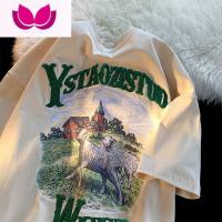 七斓美式复古植绒短袖t恤男款夏季2023新款半袖体恤打底衫男