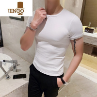 YANXU夏季新款个性时尚修身短袖男T恤韩版紧身圆领打底衫白t血桖潮半袖