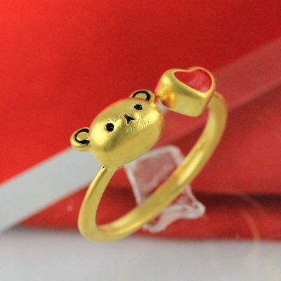 金满多 日韩可爱小熊爱心女生戒指 越南沙金指环 闺蜜款 仿黄金色送女朋友老婆情人节七夕生日礼物