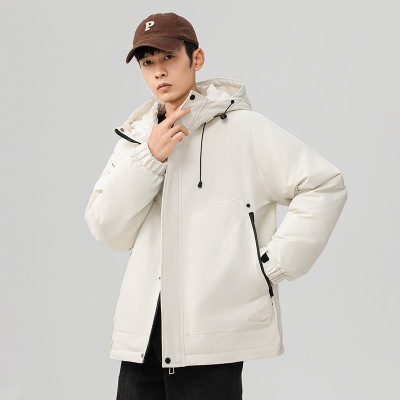 羽绒服情侣冬季新款宽松加厚保暖工装冲锋衣夹克宽松连帽外套男装