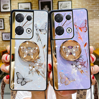 魅爱琳 OPPO Reno8手机壳 Reno8Pro保护套外壳 蝶恋花电镀轻奢镶钻 指环扣全包防摔软潮日韩时尚