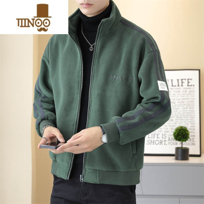 YANXU澳粒绒刺绣字母男士青年立领夹克短款外套2023年新款加男装