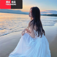 YIBUSHENG三亚旅游拍照衣服女海边度假沙滩裙仙白色露背吊带连衣裙仙女裙