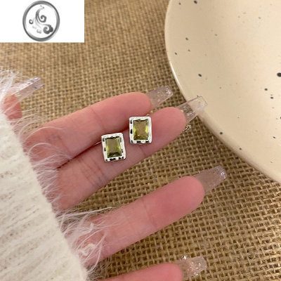 JiMi绿皓石方钻耳钉女时尚小众设计感耳饰高级ins轻奢耳环圈圈配饰潮