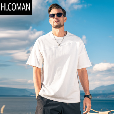 HLCOMAN230g美式短袖t恤男解构分割夏季宽松廓形半袖上衣