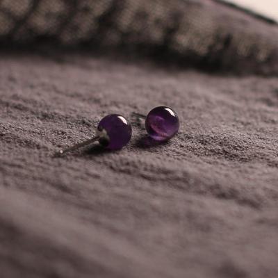 天然紫水晶耳钉925纯银古风圆珠女款简约时尚耳饰小众原创设计送女朋友老婆情人节七夕生日礼物
