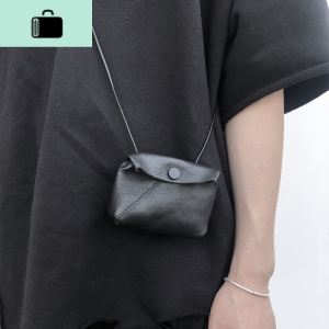 陆与山屿山本里美风暗黑复古男女小零钱包单肩斜跨牛皮小包钥匙包NEW LAKE 黑色女斜挎包 黑色