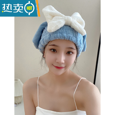 敬平干发帽吸水速干帽加厚新款可爱干发巾洗头发浴帽女包头巾 大蝴蝶公主帽♥宝石蓝♥