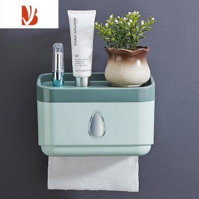 三维工匠卫生间纸巾盒厕所卫生纸置物架抽纸盒免打孔卷纸盒创意防水厕纸盒 北欧绿(送超强免钉贴)