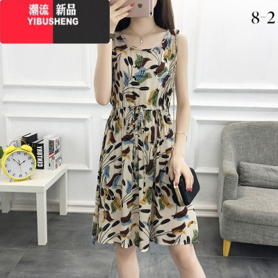 YIBUSHENG无袖棉绸连衣裙女中长款小个子妈妈碎花民族风波西米亚收腰显瘦
