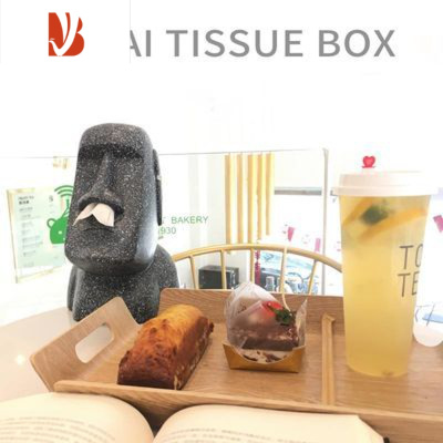 三维工匠石人像纸巾盒餐桌客厅纸巾抽个性复活岛抽纸盒耳机架摆件 新款摩艾鼻子黑色