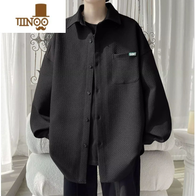 YANXU灯芯绒长袖衬衫式外套男款潮流牌港风感痞帅华夫格子衬衣