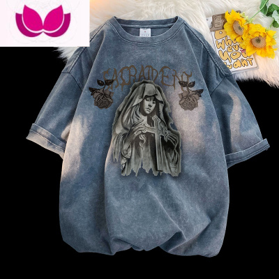 七斓水洗做旧欧美潮牌t恤男oversize潮流320g短袖男夏季美式衣服