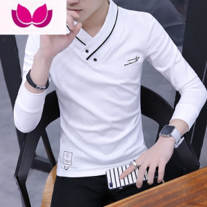 七斓男士V领长袖t恤新款加绒打底衫潮流卫衣男装体恤秋装上衣服