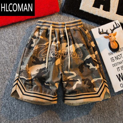 HLCOMANHPCP美式迷彩短裤男夏季潮牌宽松中裤男生高街篮球运动休闲五分裤