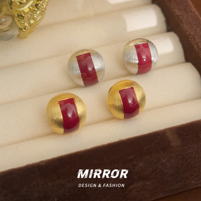 925纯银红色拉丝耳扣女耳环耳饰小众设计简约个性潮约6g BCE8942送女朋友老婆情人节七夕生日礼物