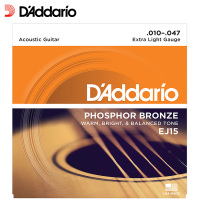 达达里奥自营(D'Addario)EJ15 美国原装进口民谣吉他弦套弦琴弦 EJ15 (10-47磷铜)