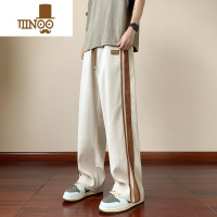 YANXU潮流条纹裤子男士夏季直筒宽松运动新款拖地百搭垂感休闲长裤