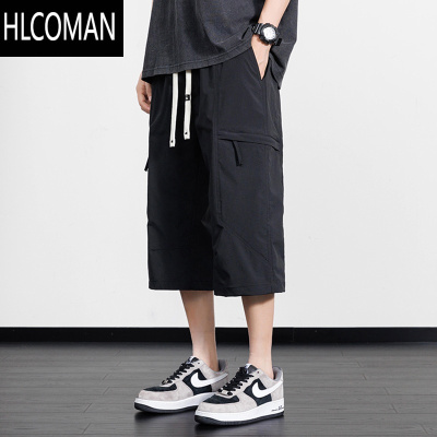 HLCOMAN七分裤男夏季薄款大码宽松运动休闲裤加肥加大胖子过膝短裤工装裤