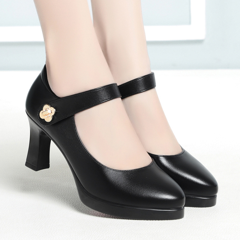 高跟女鞋时尚模特专用走秀鞋粗跟舒适小尖头厚底防水台女士单鞋_1