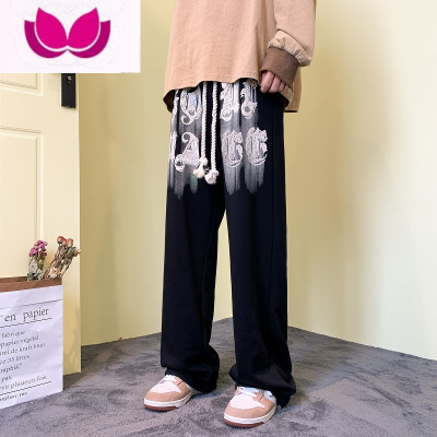 七斓高街裤子男美式ins潮牌涂鸦印花休闲裤个性宽松直筒运动卫裤
