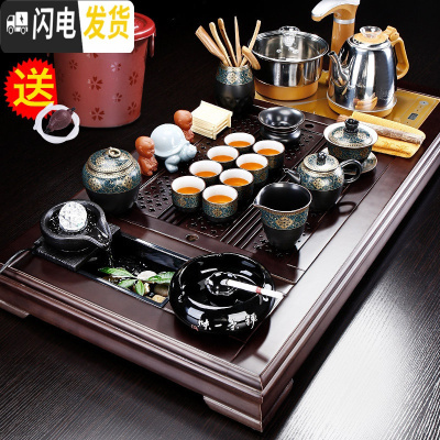 三维工匠功夫茶具套装家用简约茶盘整套办公室用客厅会客全自动茶台烧水壶 梅花流水茶盘+古韵陶泥B配件598 20件