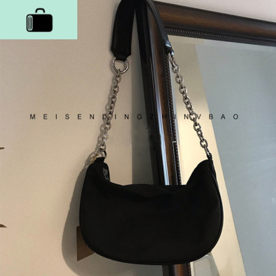 极简冷淡复古风新月包百搭黑色链条腋下包法棍包单肩包包女NEW LAKE 黑色女士单肩包