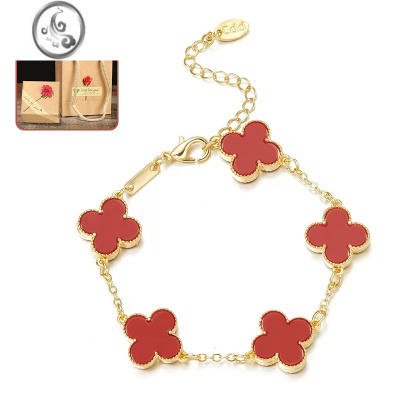 JiMi五花手链轻奢小众精致女款 玫瑰金红玛瑙ins手饰 送女友礼物