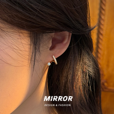 925纯银线条闪亮耳钉女耳环耳饰个性时尚高级感简约新款 BCE8946送女朋友老婆情人节七夕生日礼物