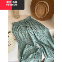 YIBUSHENG复古度假风冰皱小碎花山本阔腿裤女宽松垂感拖地直筒休闲裤