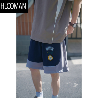 HLCOMAN@ 拼接撞色运动短裤男夏季薄款美式潮牌直筒篮球五分裤