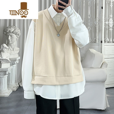 YANXU假长袖衬衫男ins潮流痞帅宽松内搭衬衣港风休闲百搭上衣