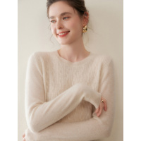秋冬新款山羊绒衫女圆领套头毛衣宽松小麻花保暖打底针织长袖上衣