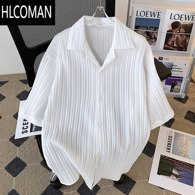 HLCOMAN古巴领短袖衬衫男夏季韩版轻熟风垂感痞帅上衣潮牌设计感休闲衬衣