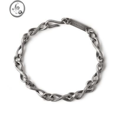 JiMi追岸JANENG 925银无限环扣手链复古造旧哑光中性暗黑先锋RO风格