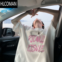 HLCOMAN白色短袖t恤男夏季2025新款潮流美式高街衣服宽松青少年半袖