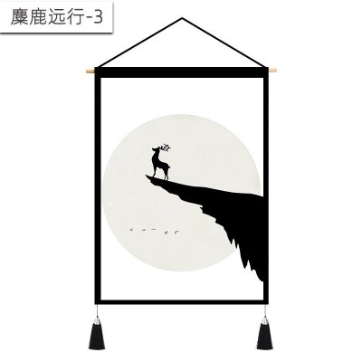 北欧挂画布艺墙布挂布背景布挂毯三联装饰画 客厅卧室房间床头 麋鹿远行-3 (绒)宽45cm*高65cm