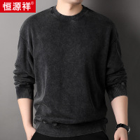 恒源祥雪花洗420g重磅纯棉卫衣男2025秋季新款复古做旧黑色卫衣男