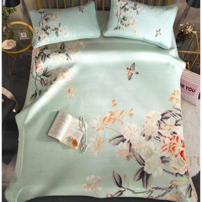 家柏饰(CORATED)彩绘牛皮席软席头层牛皮凉席1.8米1.5米三件套鸟语花香