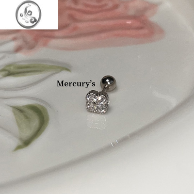 JiMiMercurys镶钻四叶草耳骨钉通体s925银拧螺丝耳窝钉养耳洞幸运耳钉