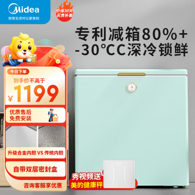 囤货储鲜]美的(Midea)202升家用母婴冰柜冷藏冷冻转换顶开门小型迷你冷柜卧式冷柜BD/BC-202KMT(E)
